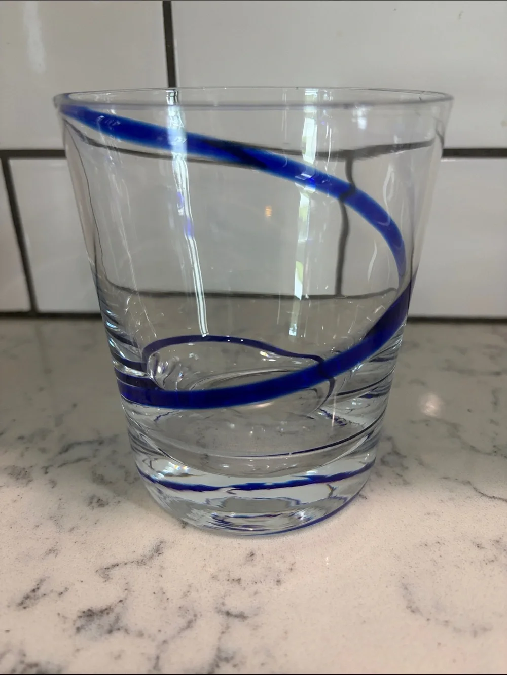 Retired Pier 1 Swirline Cobalt Blue Double Old Fashioned Glass